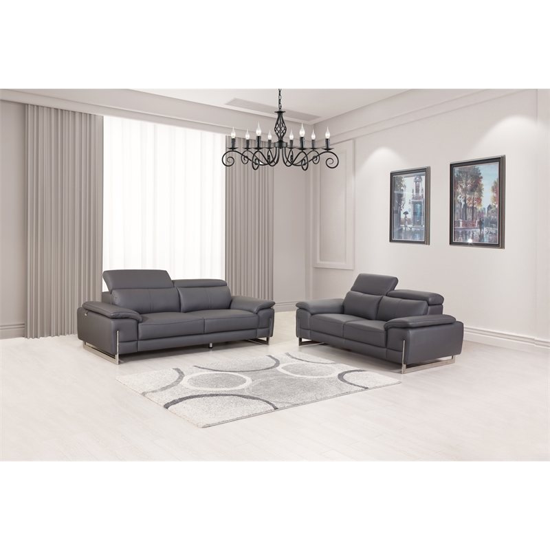 Titan Furnishings Genuine Italian Leather Sofa & Loveseat Set in Dark Gray