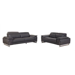 Titan Furnishings Genuine Italian Leather Sofa & Loveseat Set in Dark Gray