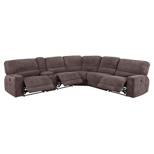 titan furnishings modern chanille fabric sectional with power recliners in brown