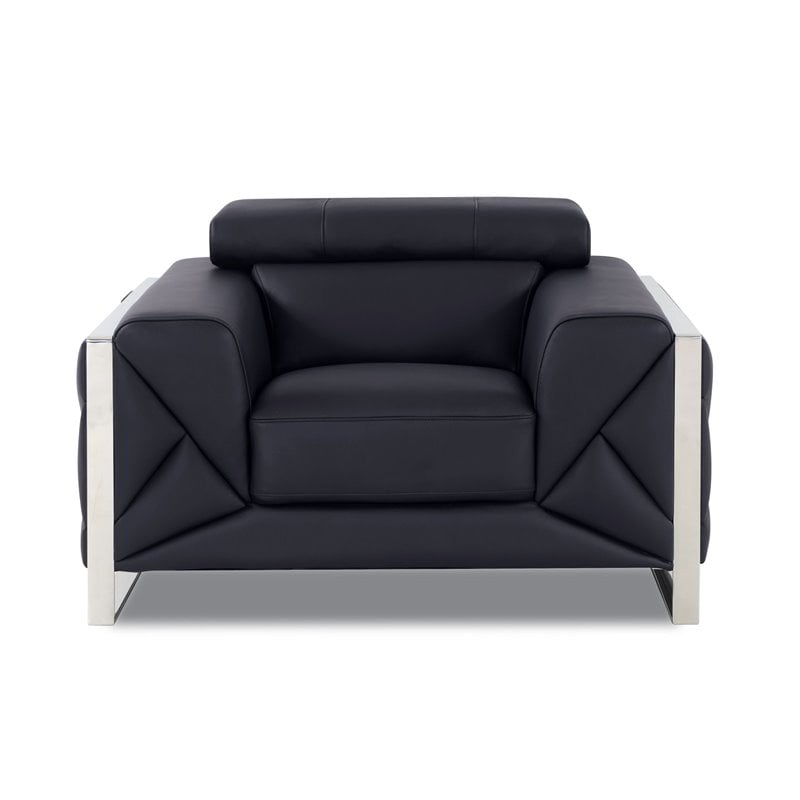 Titan Furnishings Modern Genuine Italian Leather Upholstered Sofa Set in Black