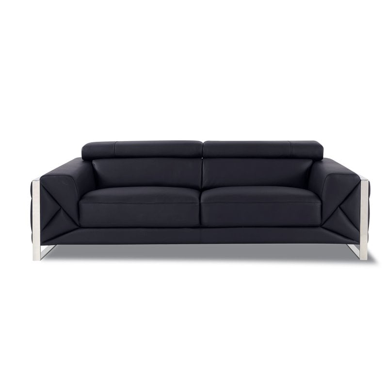 Titan Furnishings Modern Genuine Italian Leather Upholstered Sofa Set in Black