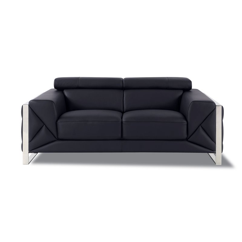 Titan Furnishings Modern Genuine Italian Leather Upholstered Sofa Set in Black