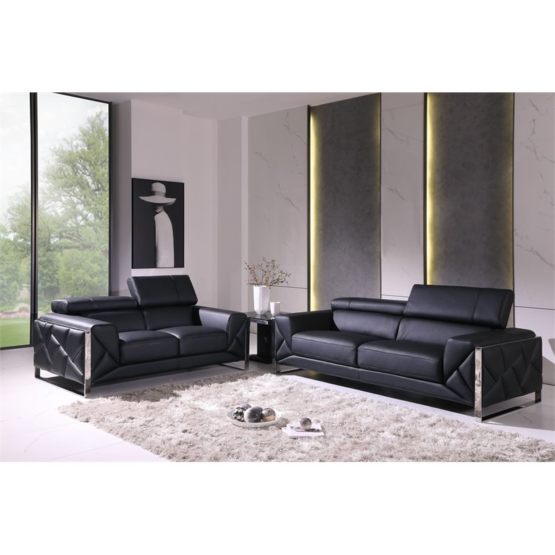 Titan Furnishings Modern Genuine Italian Leather Sofa and Loveseat in Black