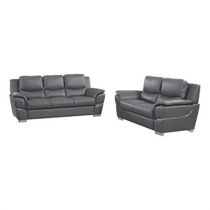 Titan Furnishings Modern Leather Upholstered Sofa & Loveseat Set in Gray