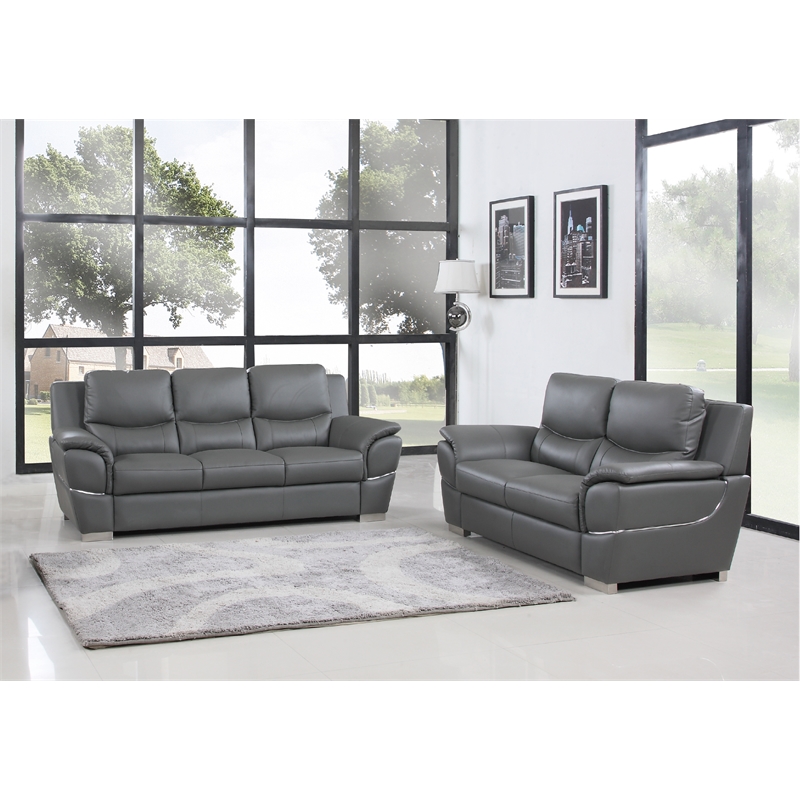 Titan Furnishings Modern Leather Upholstered Sofa & Loveseat Set in Gray