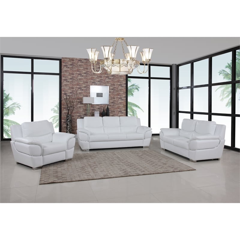 Titan Furnishings Modern Leather Upholstered Sofa Set in White