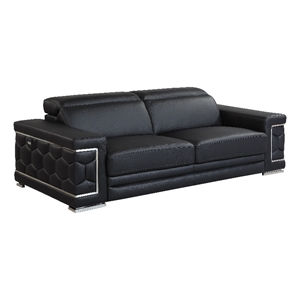 Titan Furnishings 89&quot Modern Genuine Italian Leather Sofa in Black