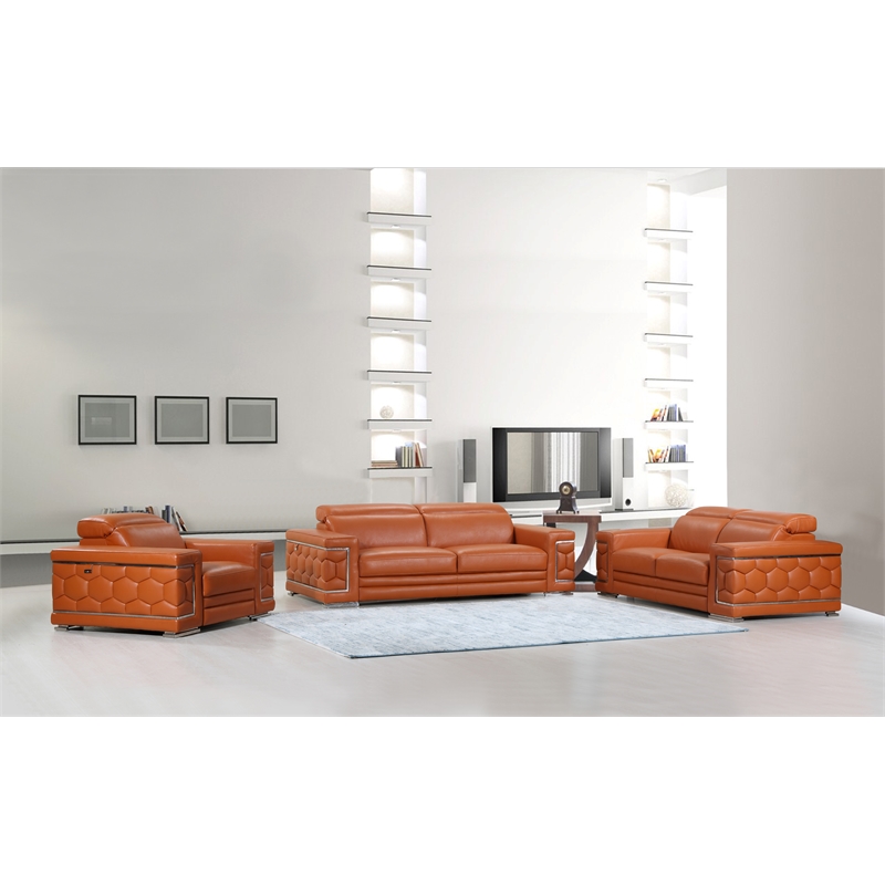 Titan Furnishings Genuine Italian Leather Upholstered Sofa Set in Camel Brown