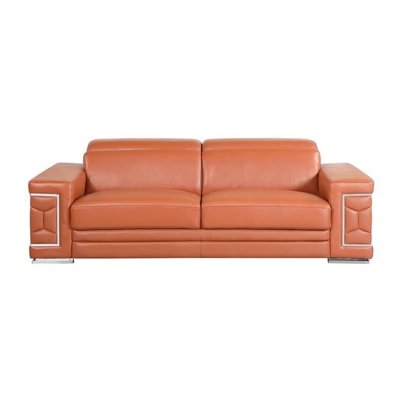 Titan Furnishings Genuine Italian Leather Upholstered Sofa Set in Camel Brown