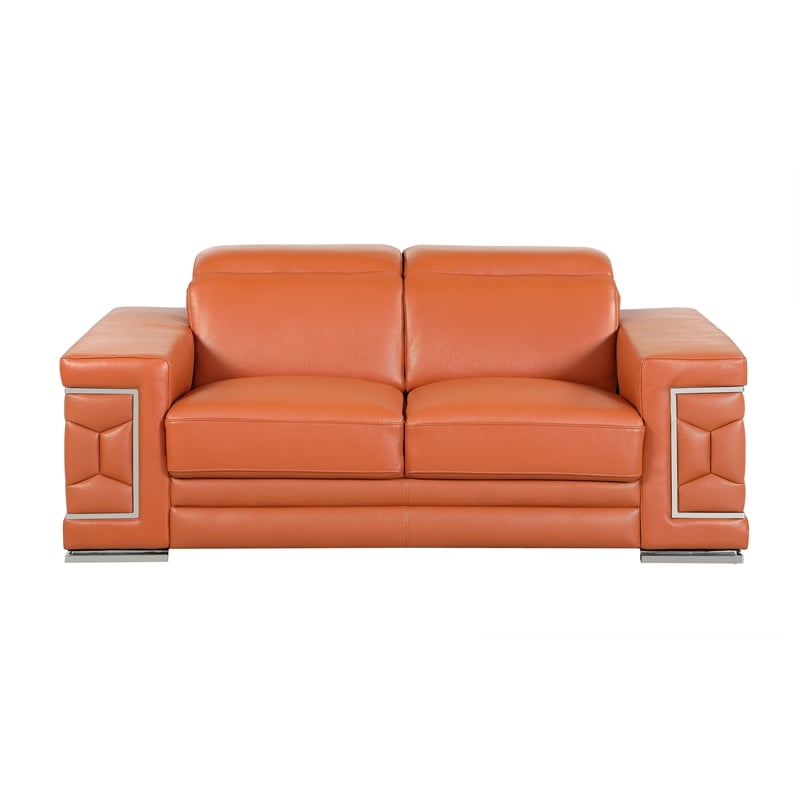 Titan Furnishings Genuine Italian Leather Upholstered Sofa Set in Camel Brown