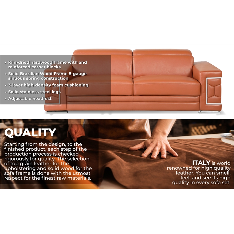 Titan Furnishings Genuine Italian Leather Upholstered Sofa Set in Camel Brown