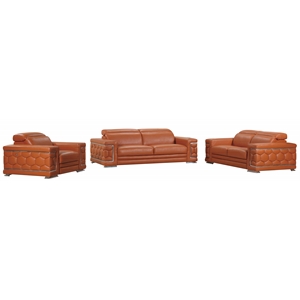 Titan Furnishings Genuine Italian Leather Upholstered Sofa Set in Camel Brown