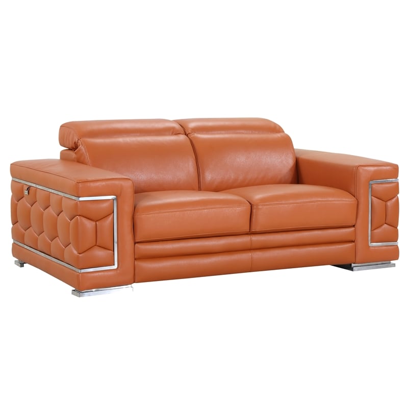 Titan Furnishings Genuine Italian Leather Sofa and Loveseat Set in Camel Brown