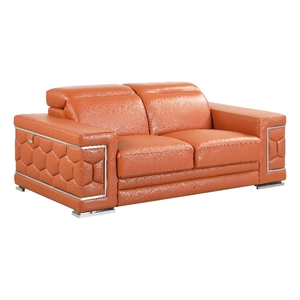 Titan Furnishings 71&quot Modern Genuine Italian Leather Loveseat in Camel Brown