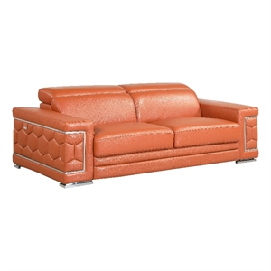 Titan Furnishings 89&quot Modern Genuine Italian Leather Sofa in Camel Color
