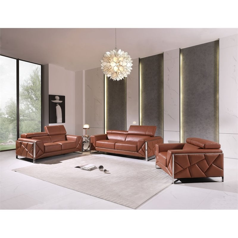 Titan Furnishings Modern Genuine Italian Leather Sofa Set in Camel Brown