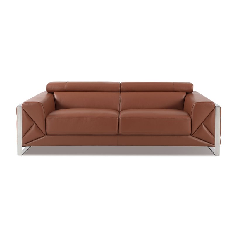 Titan Furnishings Modern Genuine Italian Leather Sofa Set in Camel Brown