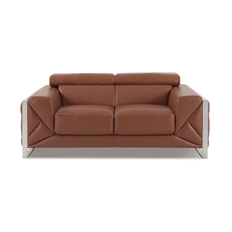 Titan Furnishings Modern Genuine Italian Leather Sofa Set in Camel Brown