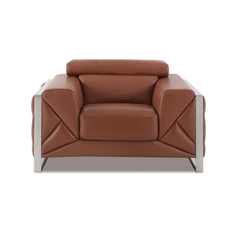 Titan Furnishings Modern Genuine Italian Leather Sofa Set in Camel Brown