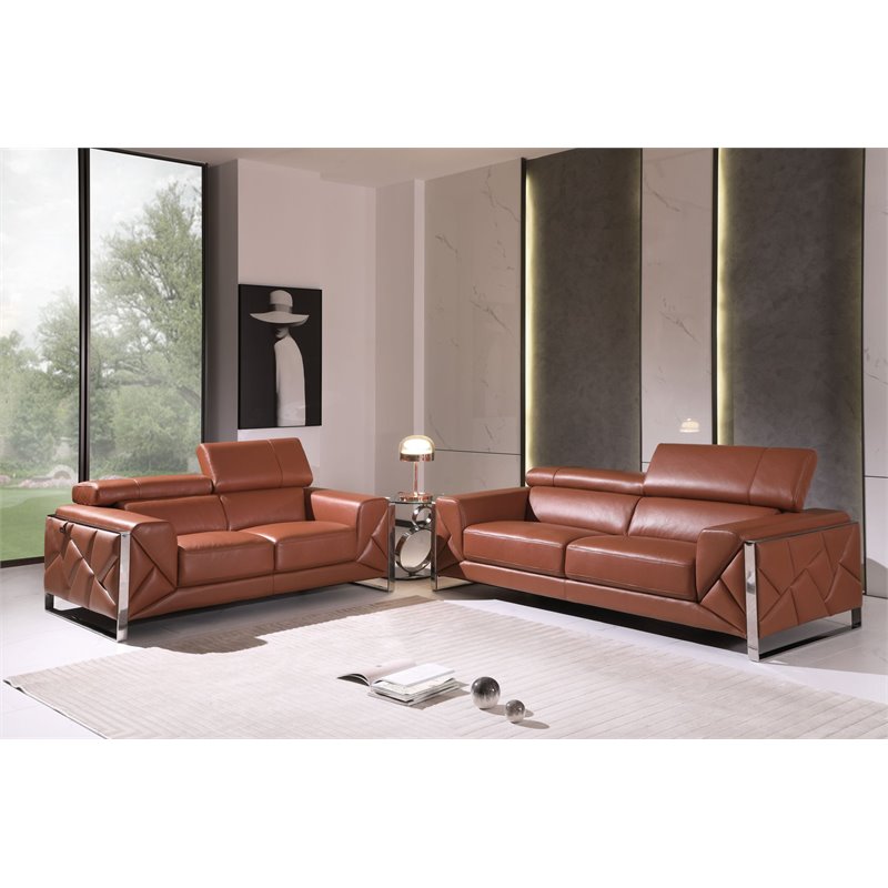 Titan Furnishings Modern Genuine Italian Leather Sofa and Loveseat - Camel Brown