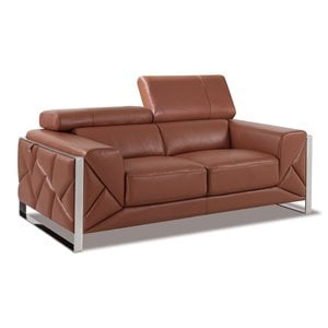 Titan Furnishings 75&quot Modern Genuine Italian Leather Loveseat in Camel Brown