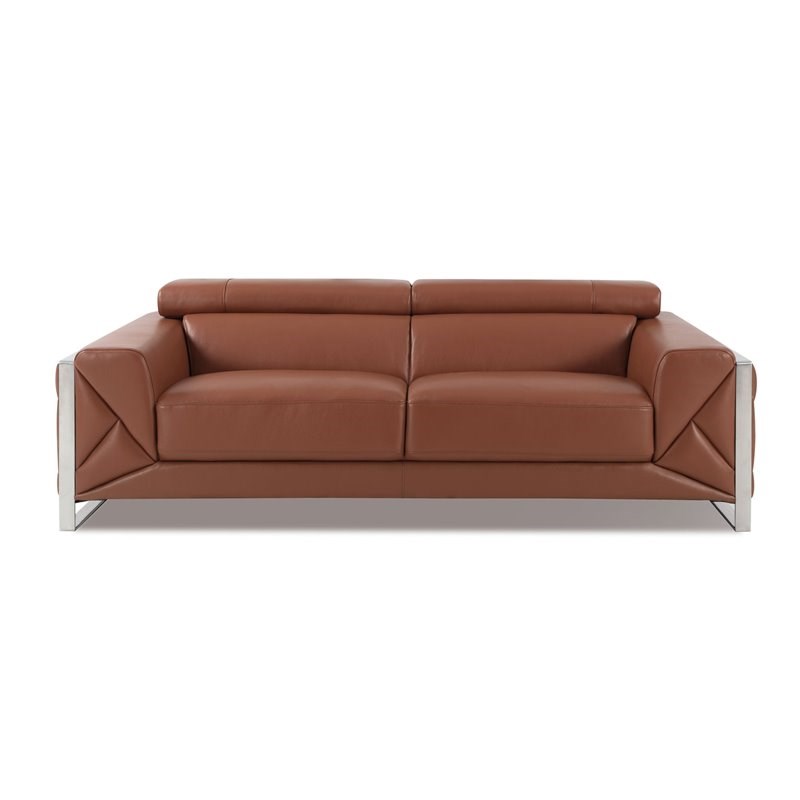 Titan Furnishings Modern Genuine Italian Leather Sofa in Camel Brown