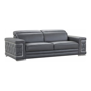 Titan Furnishings 89&quot Modern Genuine Italian Leather Sofa in Dark Gray