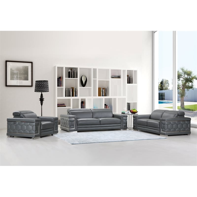 Titan Furnishings Genuine Italian Leather Upholstered Sofa Set in Dark Gray