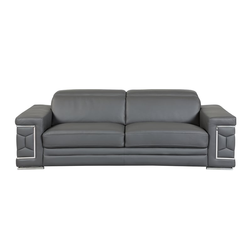 Titan Furnishings Genuine Italian Leather Upholstered Sofa Set in Dark Gray