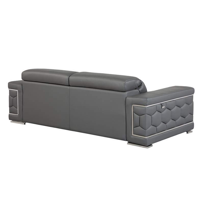 Titan Furnishings Genuine Italian Leather Upholstered Sofa Set in Dark Gray