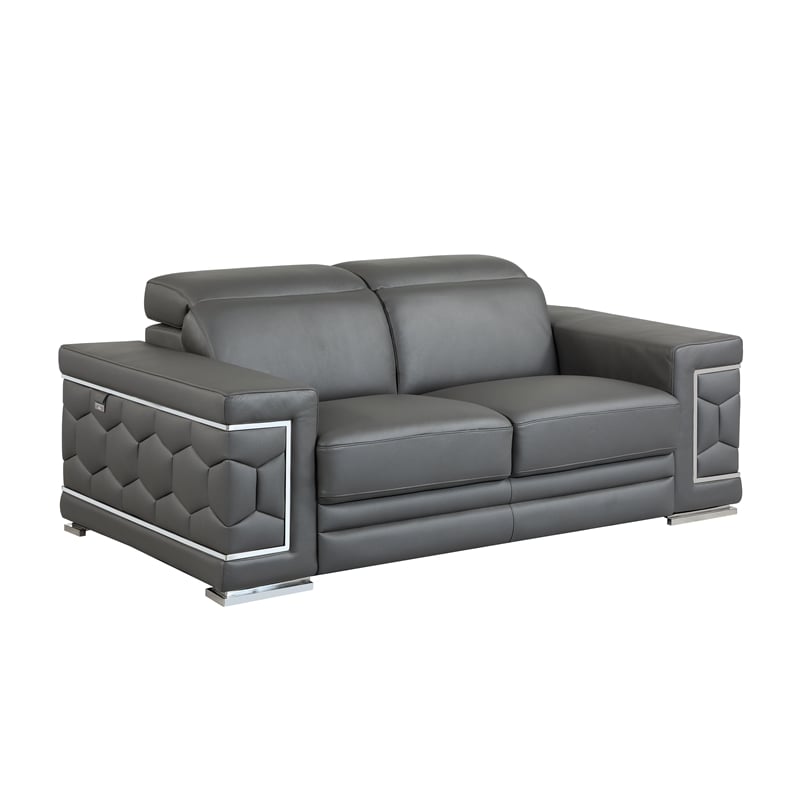 Titan Furnishings Genuine Italian Leather Upholstered Sofa Set in Dark Gray
