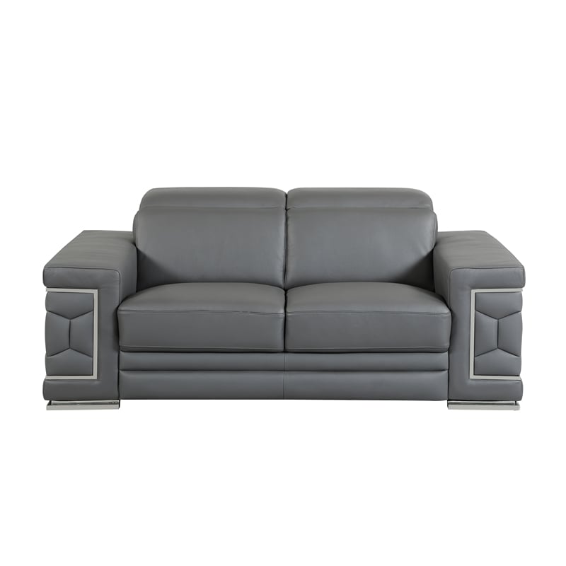 Titan Furnishings Genuine Italian Leather Upholstered Sofa Set in Dark Gray