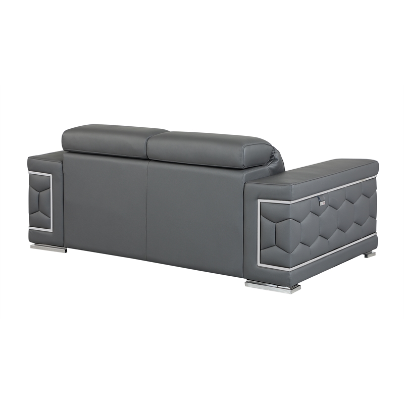 Titan Furnishings Genuine Italian Leather Upholstered Sofa Set in Dark Gray