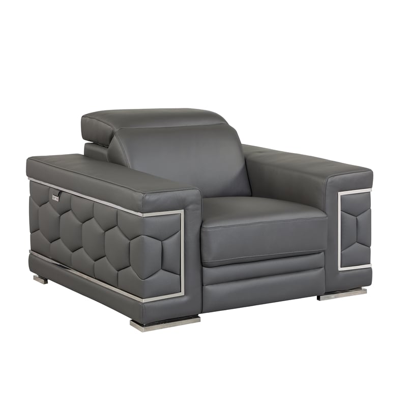 Titan Furnishings Genuine Italian Leather Upholstered Sofa Set in Dark Gray