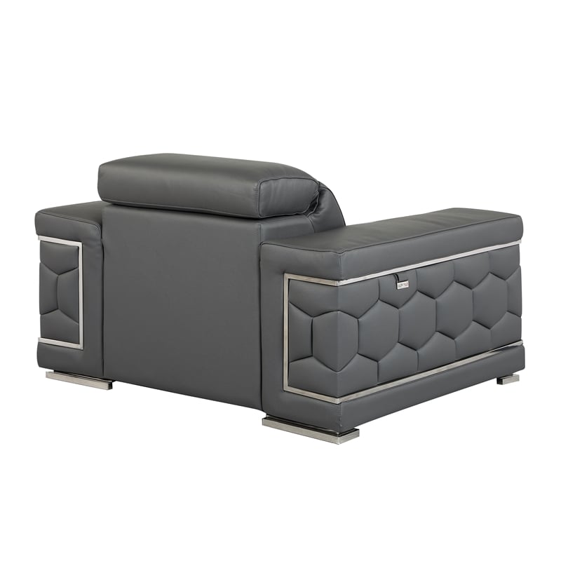 Titan Furnishings Genuine Italian Leather Upholstered Sofa Set in Dark Gray