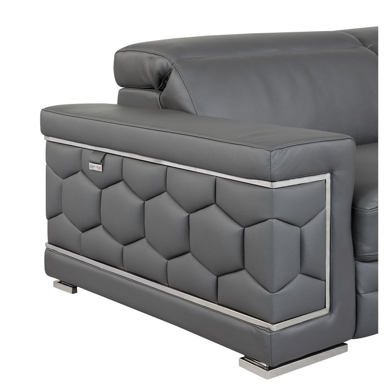 Titan Furnishings Genuine Italian Leather Upholstered Sofa Set in Dark Gray