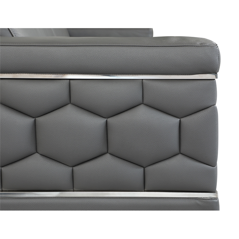 Titan Furnishings Genuine Italian Leather Upholstered Sofa Set in Dark Gray