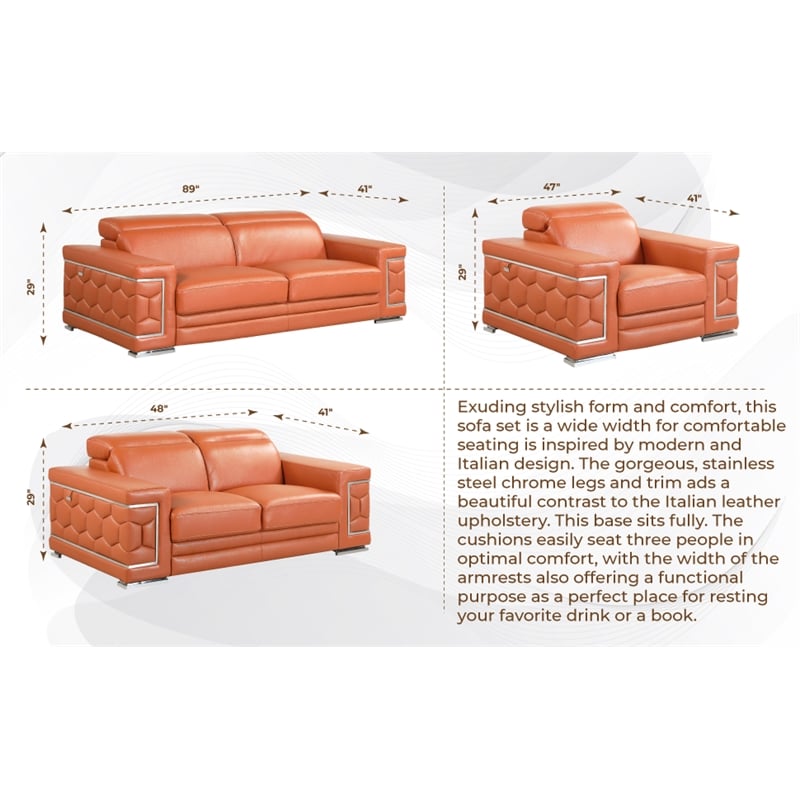 Titan Furnishings Genuine Italian Leather Upholstered Sofa Set in Dark Gray