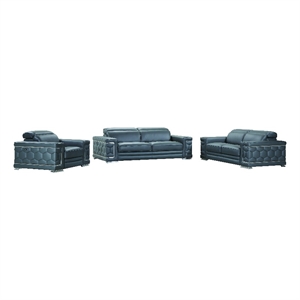 Titan Furnishings Genuine Italian Leather Upholstered Sofa Set in Dark Gray