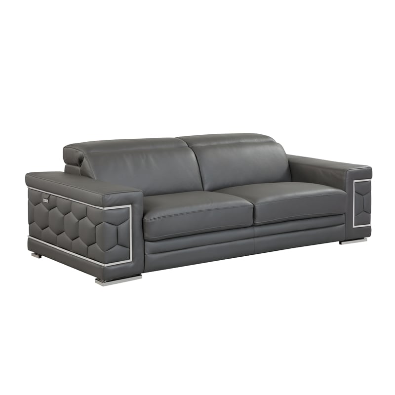 Titan Furnishings Genuine Italian Leather Upholstered Sofa Set in Dark Gray