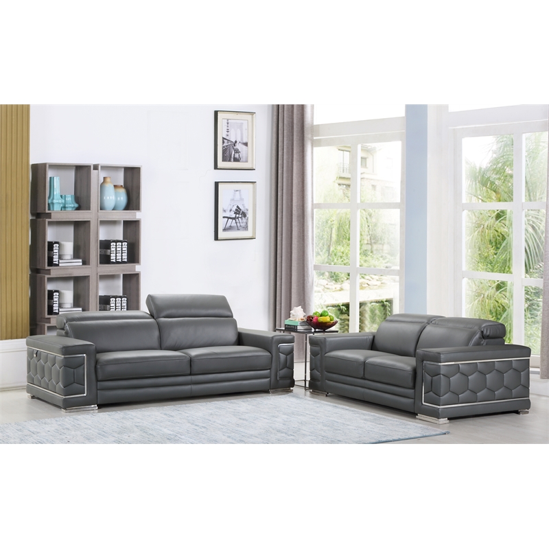 Titan Furnishings Genuine Italian Leather Sofa and Loveseat Set in Gray