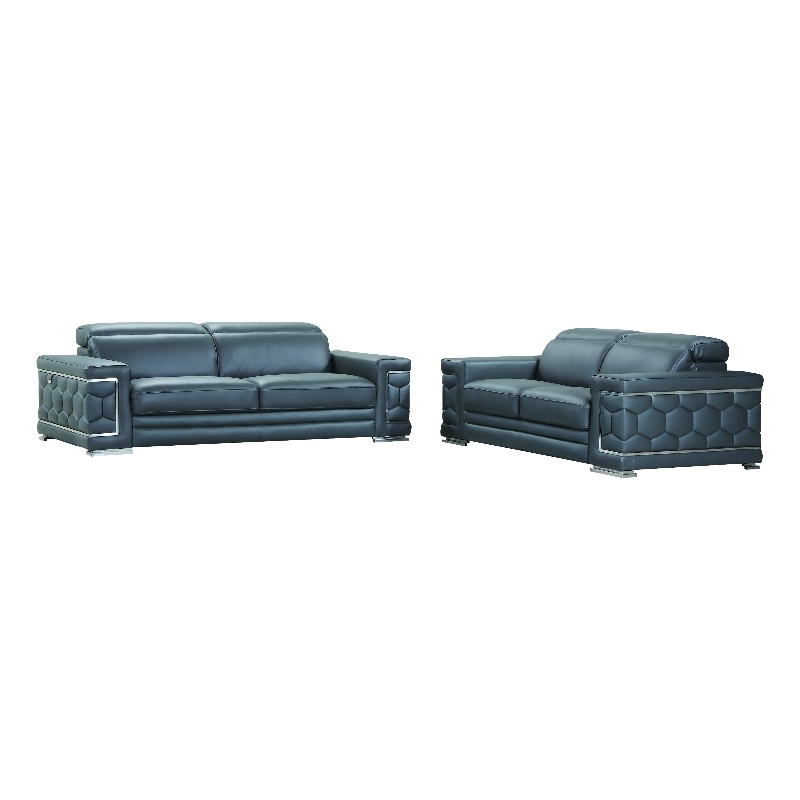 Titan Furnishings Genuine Italian Leather Sofa and Loveseat Set in Gray