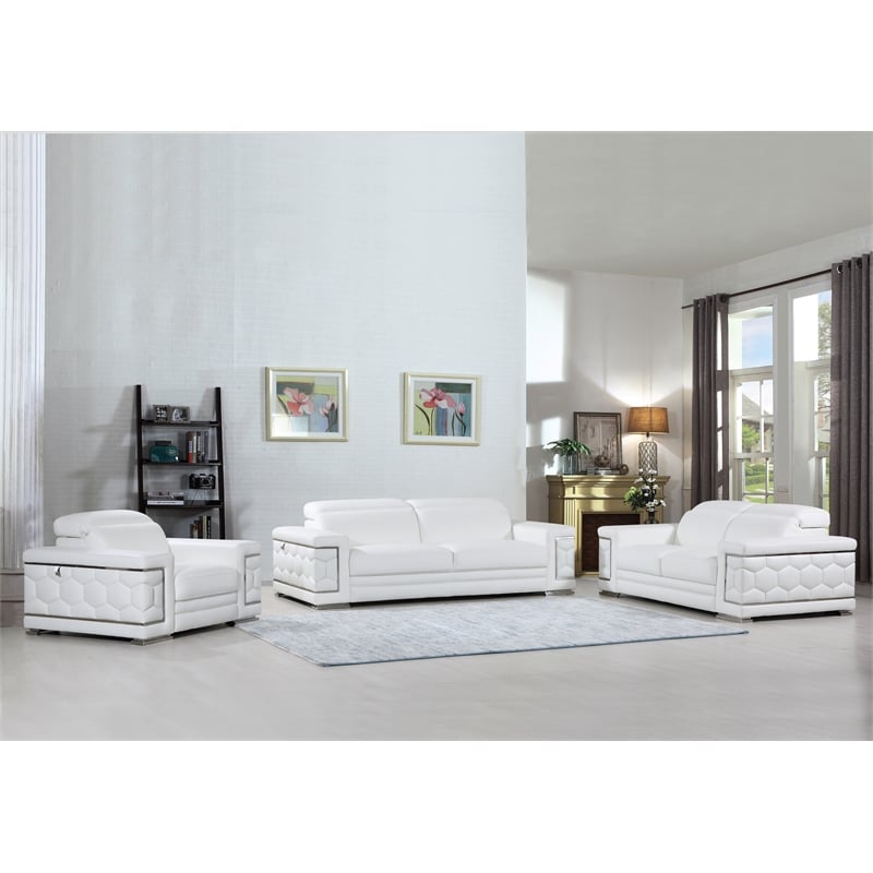 Titan Furnishings Genuine Italian Leather Upholstered Sofa Set in White