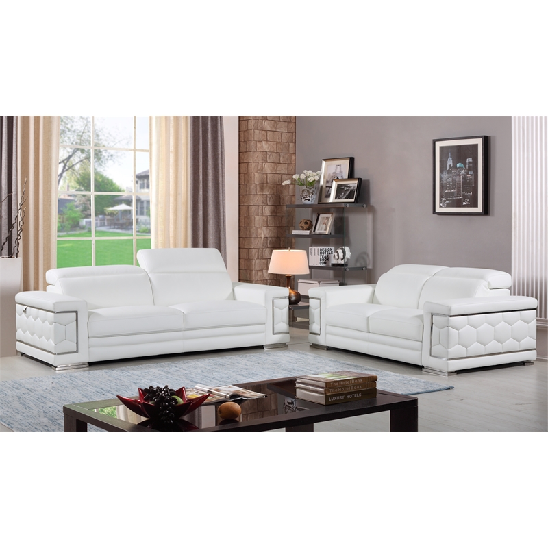 Titan Furnishings Genuine Italian Leather Sofa and Loveseat Set in White