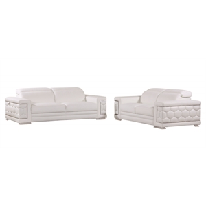Titan Furnishings Genuine Italian Leather Sofa and Loveseat Set in White
