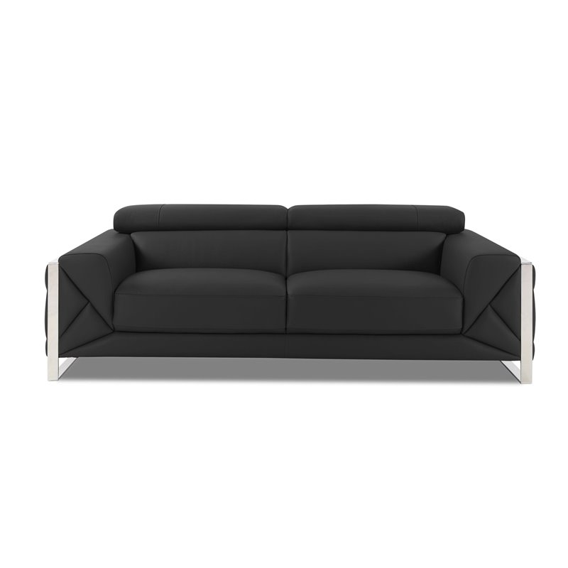 Titan Furnishings Modern Genuine Italian Leather Sofa Set in Dark Gray