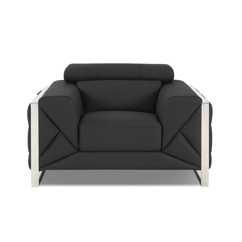 Titan Furnishings Modern Genuine Italian Leather Sofa Set in Dark Gray