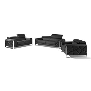 Titan Furnishings Modern Genuine Italian Leather Sofa Set in Dark Gray