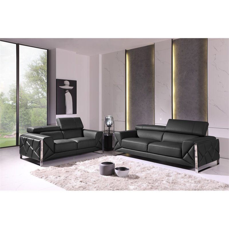 Titan Furnishings Modern Genuine Italian Leather Sofa and Loveseat in Dark Gray