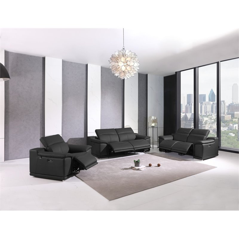 Titan Furnishings Modern Genuine Italian Leather Sofa and Loveseat in Dark Gray